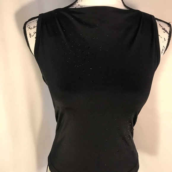 Esprit De Corp Woman's Cowl Neck Sleeveless Black Stretchy Rhinestone Blouse - Picture 2 of 5